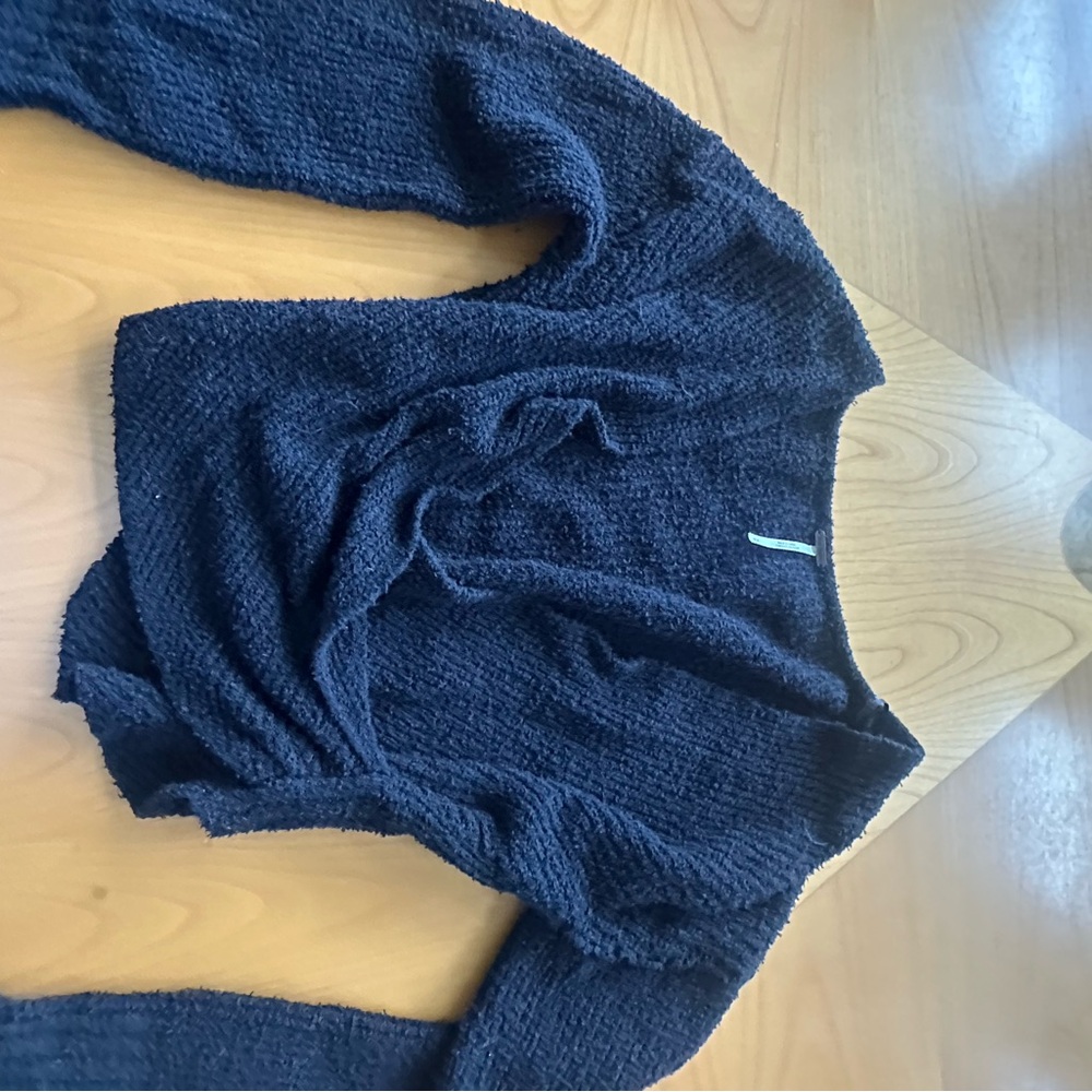 Free People Textured Cross Over Black Sweater